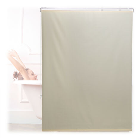 Relaxdays Cortina Enrollable Ducha Hojas, Estor Baño Repelente Agua,  Sujeción Techo/Ventana, 160x240cm, Blanco/Verde