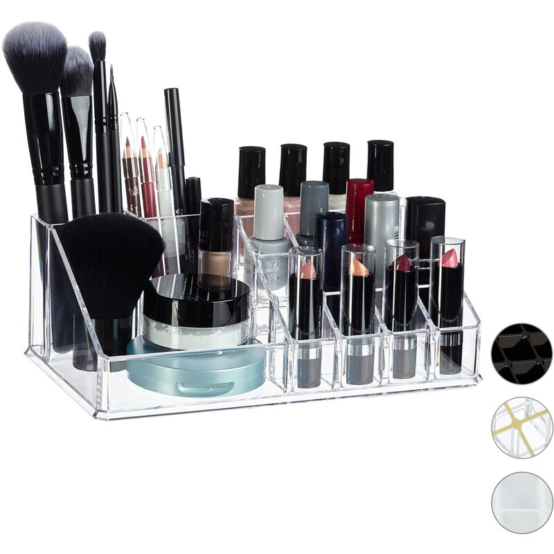 Relaxdays - Cosmetic Organiser, Makeup Kit for Lipstick, Nail Polish, Acrylic Jewellery Stand, Transparent