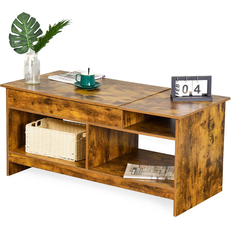 Relaxdays Couchtisch Aufklappbar, Hbt, 50x110x50 Cm, Wohnzimmertisch Mit Stauraum, Zusätzliche Ablagefläche, Braun