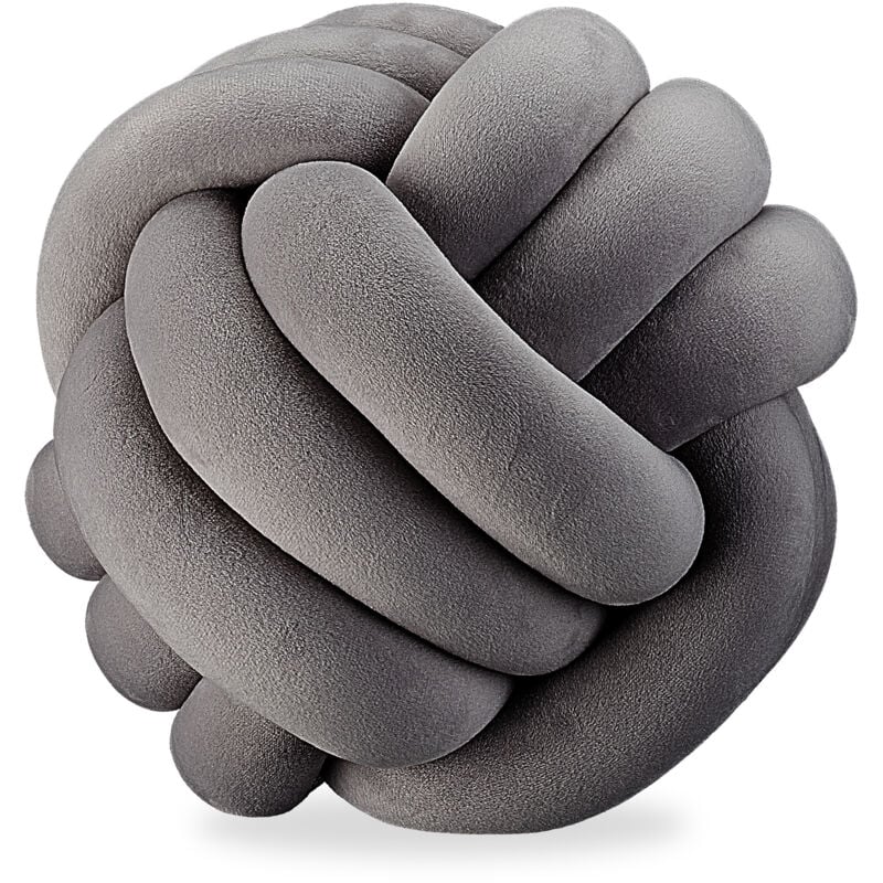 2x coussins noués, canapé, décoratif, scandinave, Oreiller d'ornement nœud, ø 25 cm, gris foncé