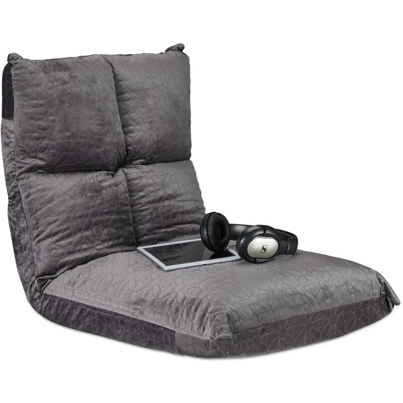 Coussin siège, chaise, yoga, gaming, sol, moelleux, confortable, pliable, flex, 6 positions, max. 100 kg, gris - Relaxdays
