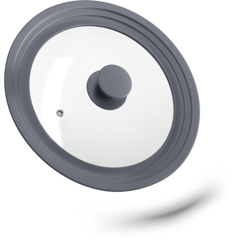 Couvercle pour casseroles, en verre avec rebord dégradé en silicone, d : env. 27,5 cm, cuisine, poêles, gris - Relaxdays