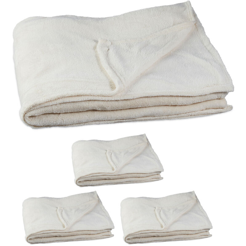4x Couvertures, polaire, grande taille, plaid, jetée de lit, douillet 220x200 cm, lavable à 30°C, polyester, champagne