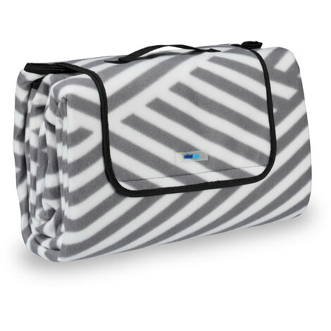 Relaxdays Couverture pique-nique picnic plaid imperméable 200x200 cm poignée isolation tapis, gris-blanc