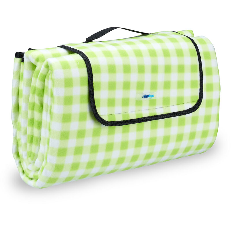 Relaxdays - Couverture pique-nique picnic plaid imperméable 200x200 cm poignée isolation tapis, vert-blanc