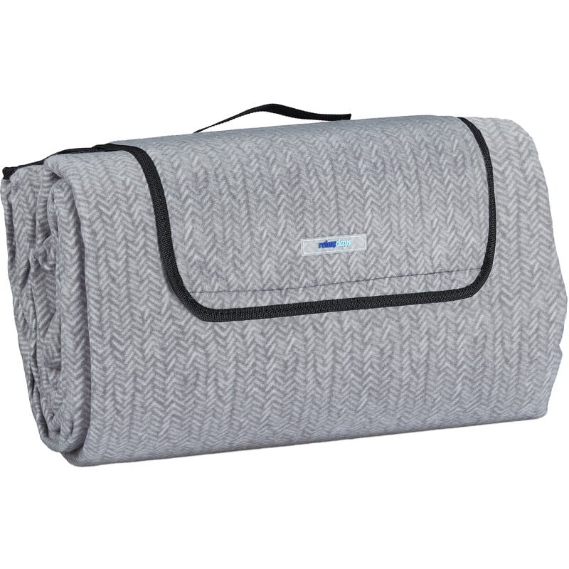 Couverture pique-nique xxl, 200x300 cm, tapis de plage polaire, isolation thermique, imperméable, gris uni - Relaxdays