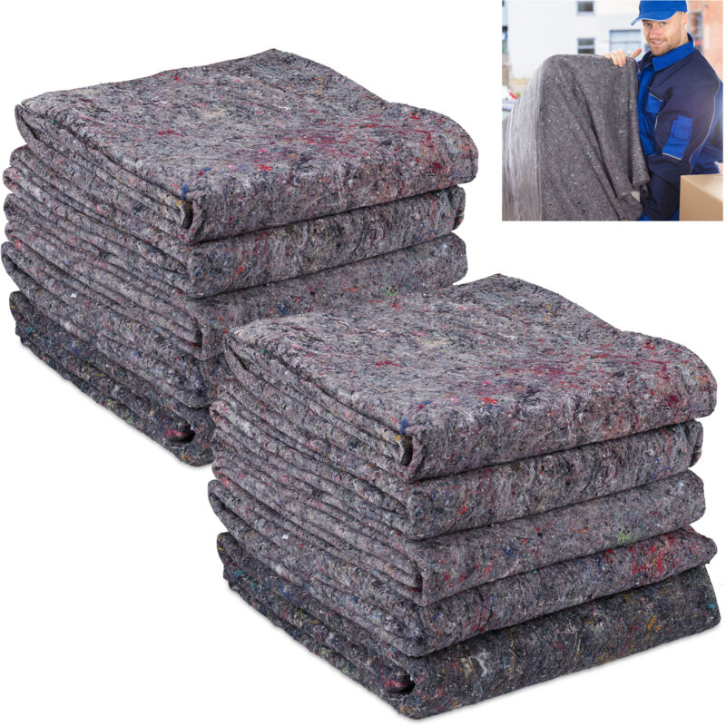 Relaxdays - Couvertures de déménagement, x100, travaux, transport, stockage, non-tissé recyclé, protection 150x200, gris