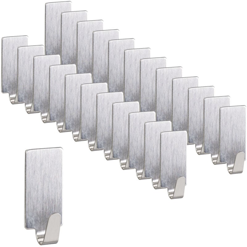 Relaxdays - Crochet autocollant, lot de 48, porte-clés en inox, cuisine & salle de bain, accroche-muraux carrés, argent