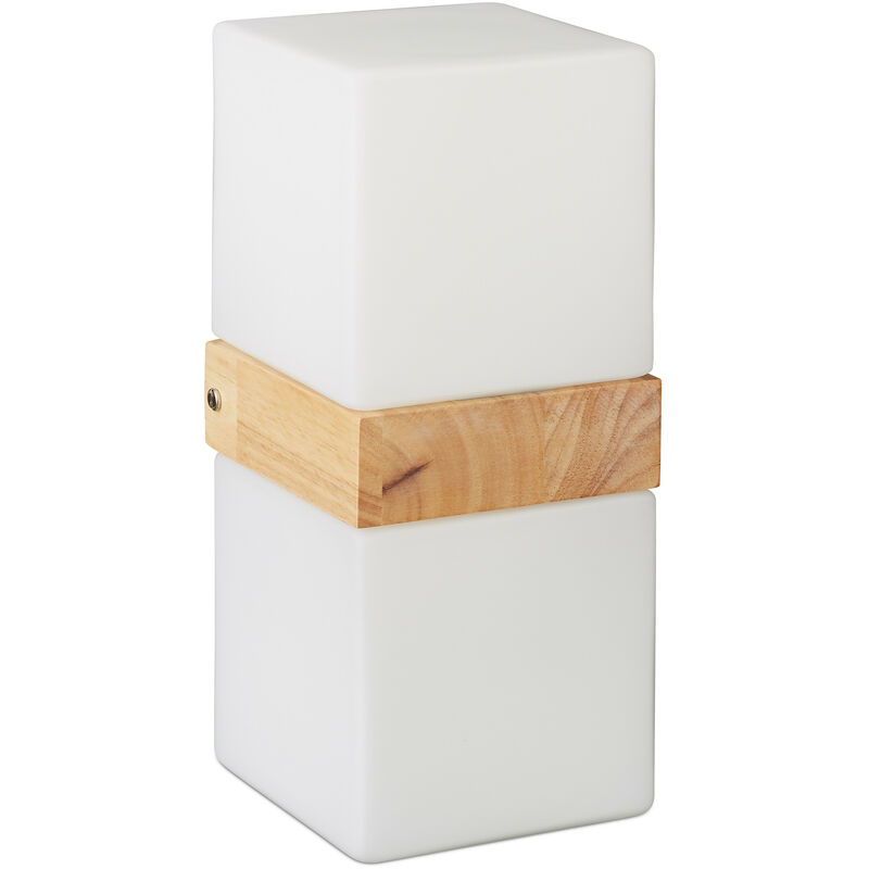 Relaxdays Cube Wall Lamp, 2-Spot Reading Light, E27 Up and Downlighter, Frosted Glass, Wood, HWD: 28x12x12 cm, White/Natural