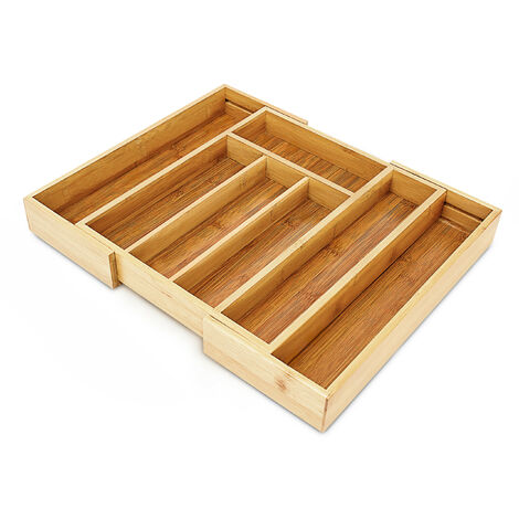Relaxdays Cubertero, Bambú, Extensible, Separador, Bandeja Cubiertos para  cajón, 6,5x57,5x43 cm, marrón Natural