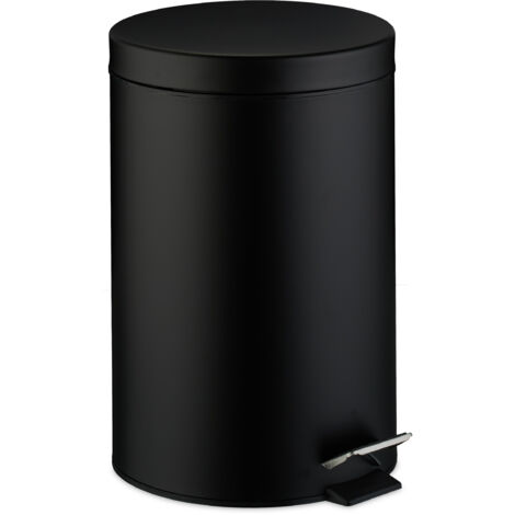 Relaxdays Cubo Basura Cocina 20 Litros, Papelera Redonda, con Tapa, Pedal, Interior Extraíble, Acabado en Mate, Negro