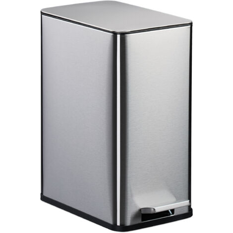 Relaxdays Cubo de Basura Baño, 5 Litros, Papelera Rectangular, Tapa con Cierre Suave, Acero Inoxidable en Mate, Plata