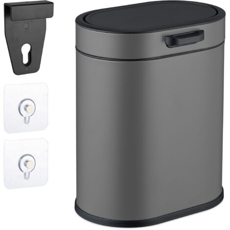 Relaxdays Cubo de Basura Pared, 5 Litros, para Colgar o Pegar, Papelera Interior Extraíble, Basurero Cocina, Baño, Gris