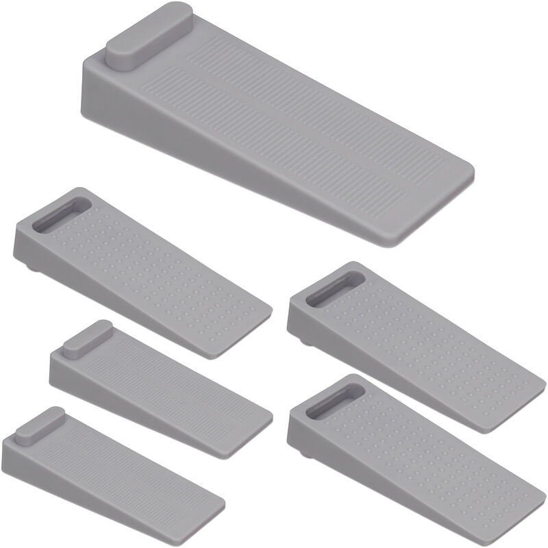 Relaxdays Door Wedge, Set of 6, Doorstop for Floor, Non-Slip, H x W x D: 2 x 4 x 9.5 cm, Plastic, Grey