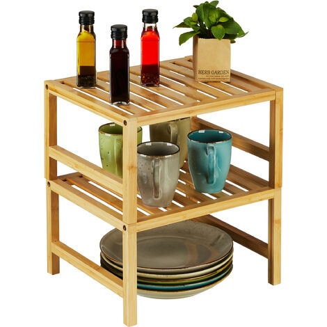 Relaxdays Cupboard Insert, 2x Set, Bamboo, HxWxD: 20 x 35.5 x 30.5 cm, Shelf Rack for Worktop & Kitchen Cabinet, Natural