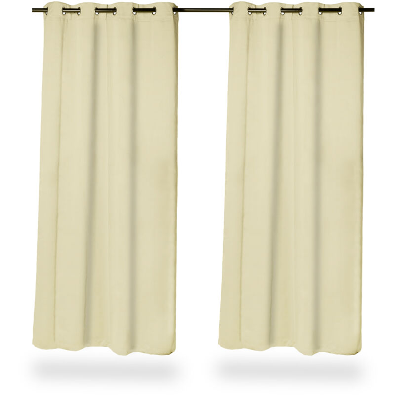 Relaxdays - Curtains, Set Of 2, Hxw, 245 X 135 Cm, Opaque, Lightproof, Blackout Blinds, With Eyelets, Sand