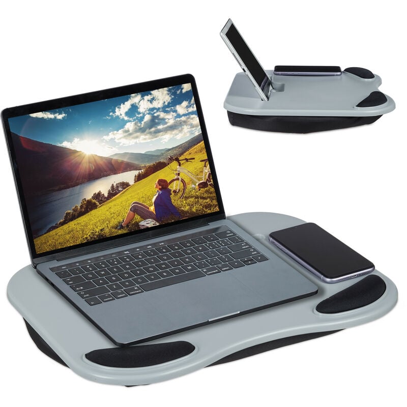 Relaxdays Lapdesk, Ergonomic Knee Tray for Laptop, for 11 Inch Tablet, for Working on Bed & Sofa, 6 x 44 x 32 cm, Grey