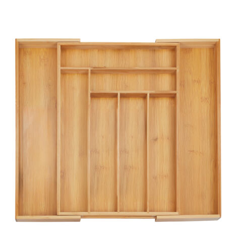 Relaxdays Cutlery Tray, Extendable, 8 Compartments, 5 x 32.5 - 52 x 45.5 cm, Kitchen Drawer Insert, Bamboo, Natural