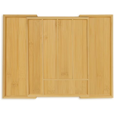 Relaxdays Cutlery Tray, Extendable Insert, 5 to 7 Compartments, Drawer Organiser, Bamboo & MDF, Utensil Storage, Natural