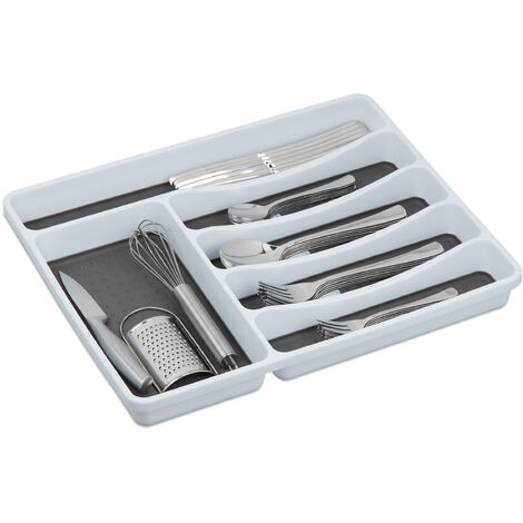 Relaxdays Cutlery Tray, Kitchen Drawer Insert, for Silverware & Cooking Utensils, 4.5 x 33 x 40 cm, Plastic, White/Grey