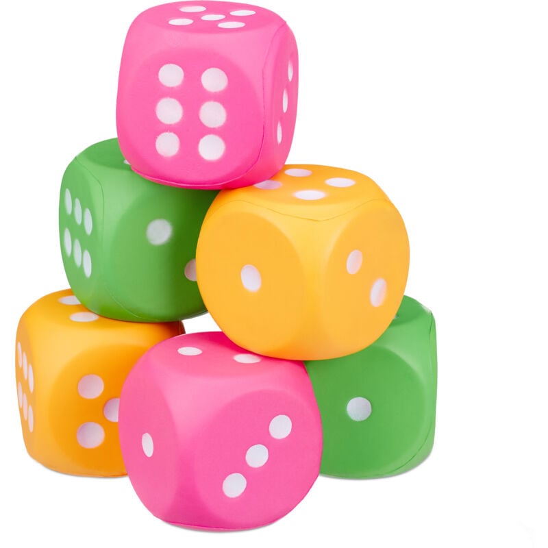 Relaxdays - Dé géant en mousse, lot de 6, xxl, jouet pour enfants, pu, très léger, maternelle, éducatif, coloré