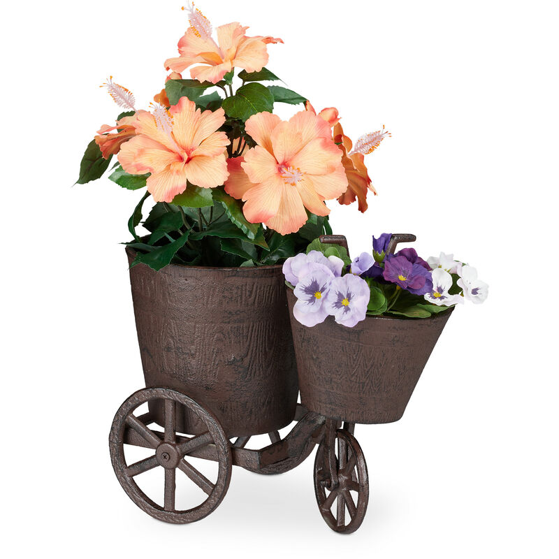 Décoration de jardin, vélo, pots à fleurs, planter, trois roues, fonte de fer, porte fleurs, HlP 26x18x32cm - Relaxdays