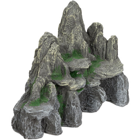   déco d'aquarium, Rocher avec grotte, Apparence naturelle, Roche déco pour terrarium, 21 cm de haut, gris-vert