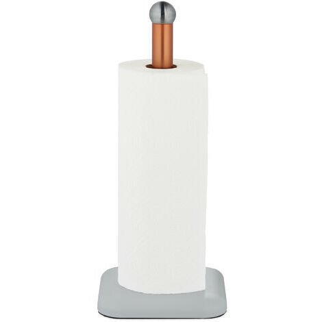 Relaxdays Dérouleur non fixe essuie-tout, acier inoxydable, support pour cuisine, HxLxP: 36 x 15 x 15 cm, blanc - cuivre