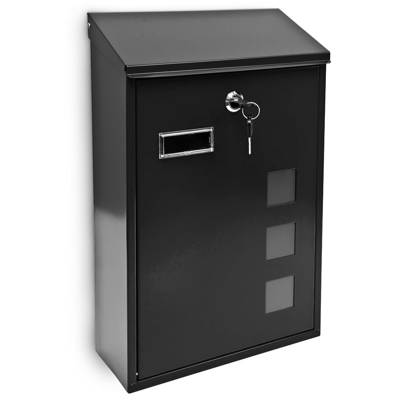 Relaxdays Design Mailbox / Letterbox Metal 4 Colours 3 Viewing Windows 25x40 cm Post Mail Secure, Black