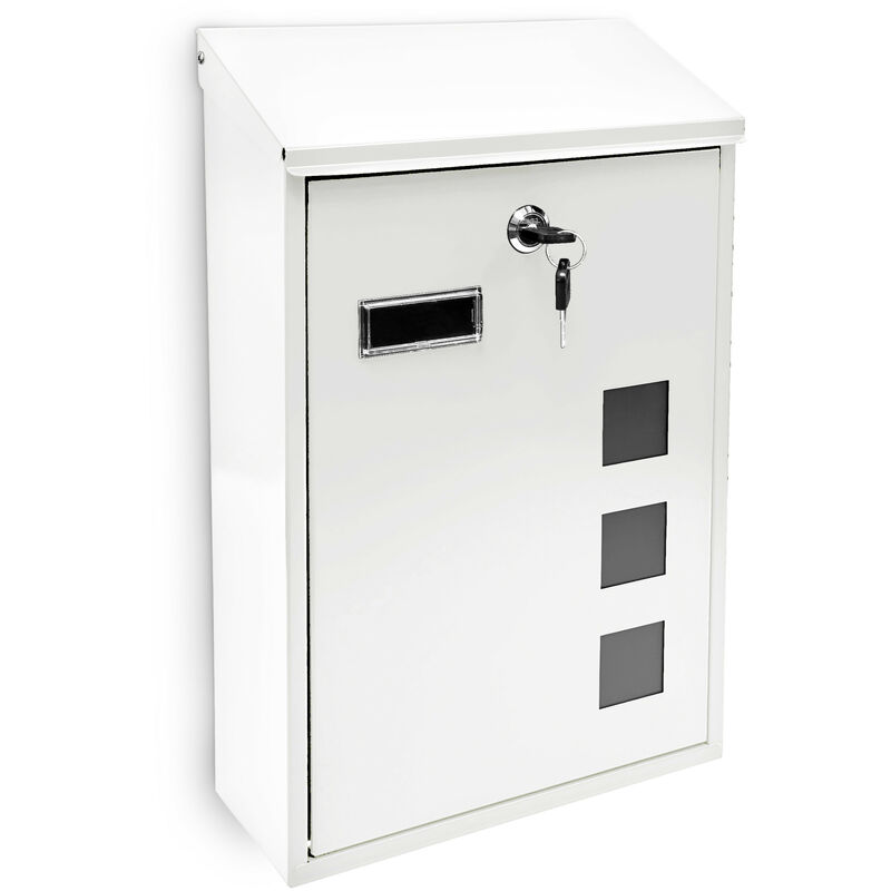Relaxdays - Design Mailbox / Letterbox Metal 4 Colours 3 Viewing Windows 25x40 cm Post Mail Secure, White