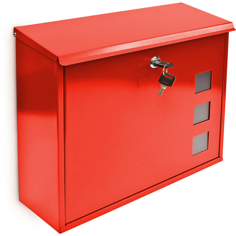 Relaxdays - Design Metal Mailbox / Letterbox Window Pattern, Red