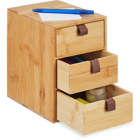 Relaxdays Desk Organiser, 3 Drawers, Natural Bamboo, HWD: 21 x 15 x 20 cm, Utensils Box, Home, Bathroom, Office, Natural