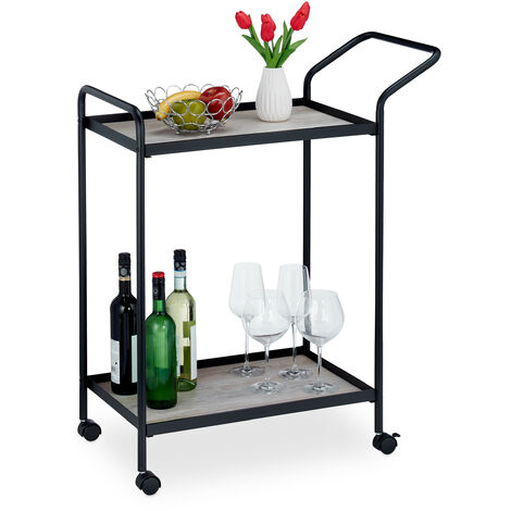 Relaxdays Desserte de cuisine, chariot service métal et design effet bois, HxLxP : 93x41x77 cm, table roulante, noir