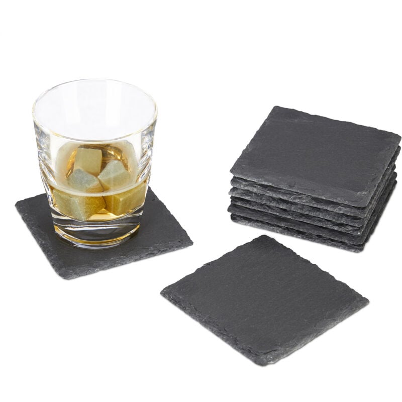 Dessous de verre lot de 16, ardoise, Sous-verre, Sous-bock carrés design, carré 10x10 cm, noir