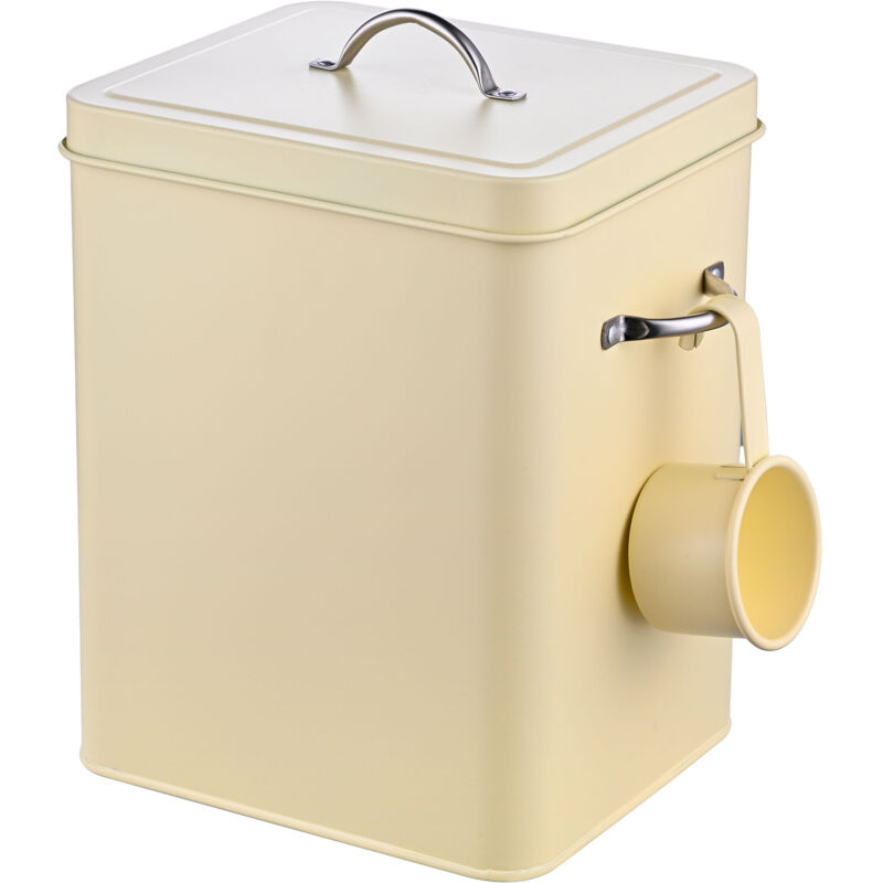 Relaxdays Detergent Box 6l, Metal, Washing Powder Tin With Scoop, Retro Design, Pet Food Container, Beige