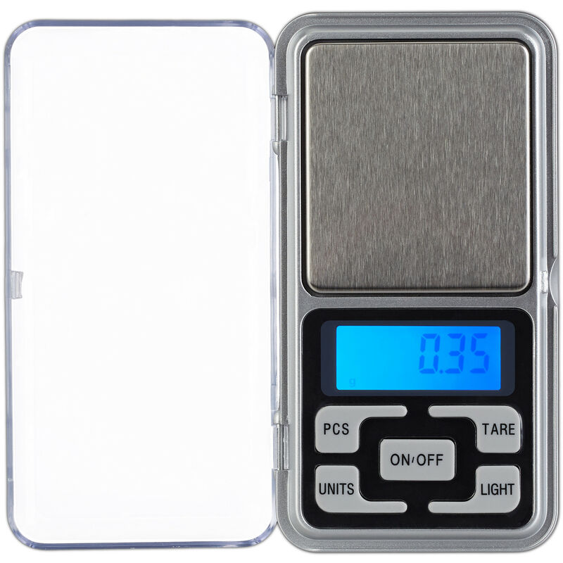 Digital Jewellery Scales for up to 200g, 0.01 g Steps, Tare & Counting Features, Mini Jewellery Scales, Silver - Relaxdays