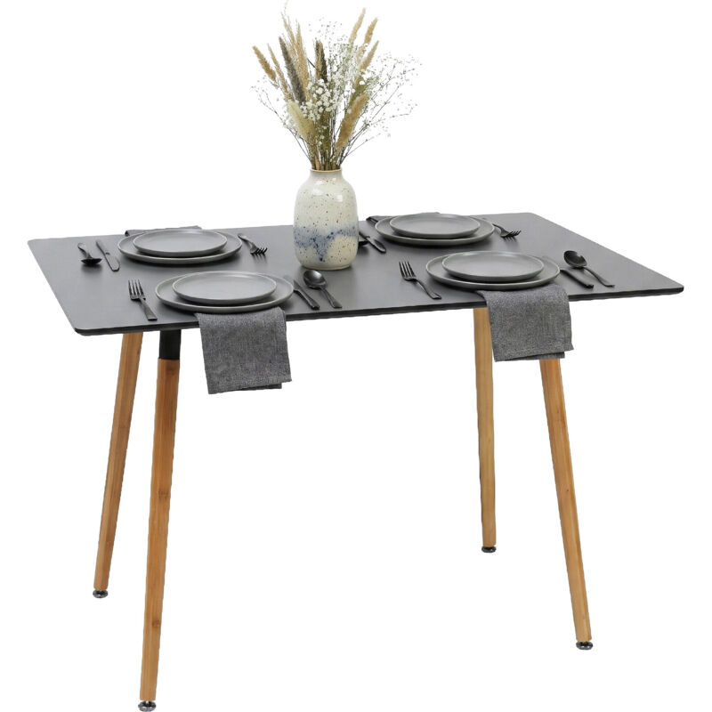 Relaxdays Dining Table, Rectangular, Hwd 75x110x70 Cm, Mdf & Bamboo, For 4, Scandinavian, Black/natural