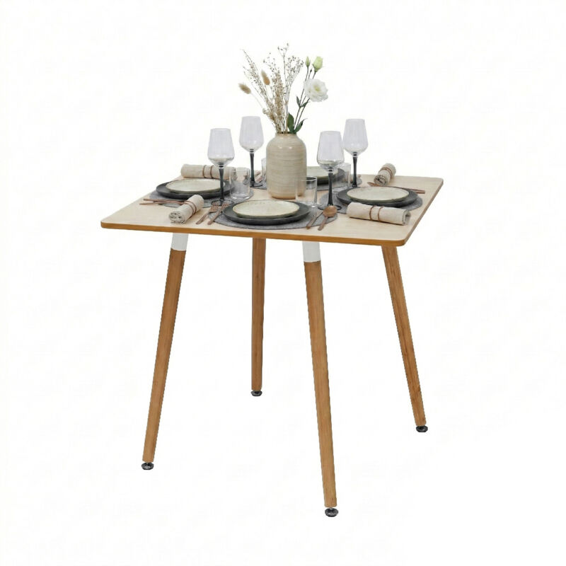 Relaxdays Dining Table, Square, Hxwxd, 75 X 75 X 75 Cm, Mdf & Bamboo, For 4 People, Scandinavian, Natural