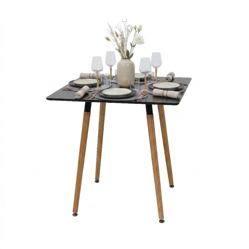 Relaxdays Dining Table, Square, H X W X D, 75x75x75 Cm, Mdf & Bamboo, Seats 4, Scandinavian, Black/natural