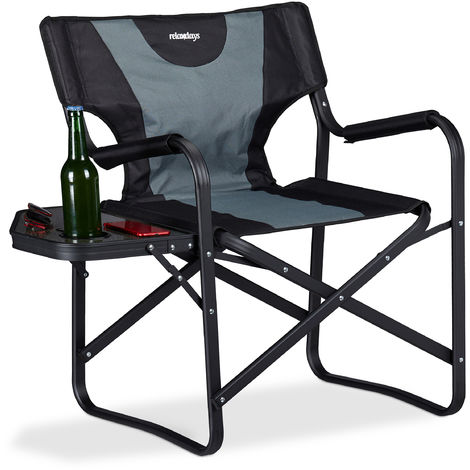 main image of "Relaxdays Directors Chair With Tray, Folding Seating, Garden, Festivals, Fishing, Side-table, Drinks Holder, Black/Grey"
