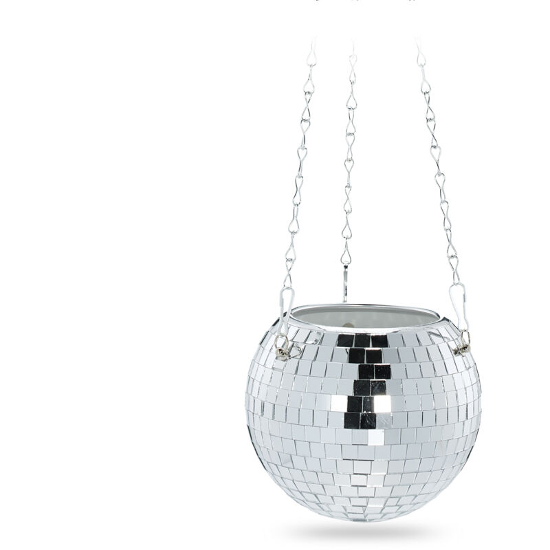 Disco Ball Plant Pot, Hanging Flowerpot, Glass, H X Ø, 13 X 15 Cm, Suspension Planter, Silver - Relaxdays