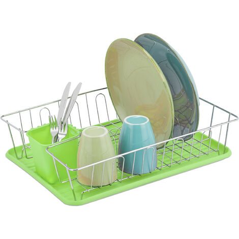 Matte Black Metal Dish Rack (42 X 31.5 X 15.5Cm) - Over Sink Dish Rack With  Cutlery Holder And Plastic Drip Tray For Storage 