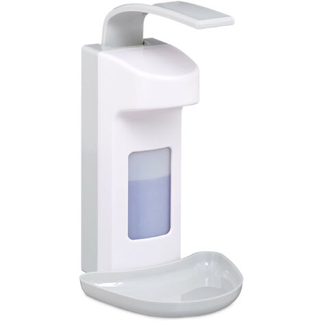 Relaxdays Dispensador Desinfectante, Bandeja de Goteo, Dosificador Jabón, Palanca Brazo, 500 ml, 1 Ud., ABS, Blanco