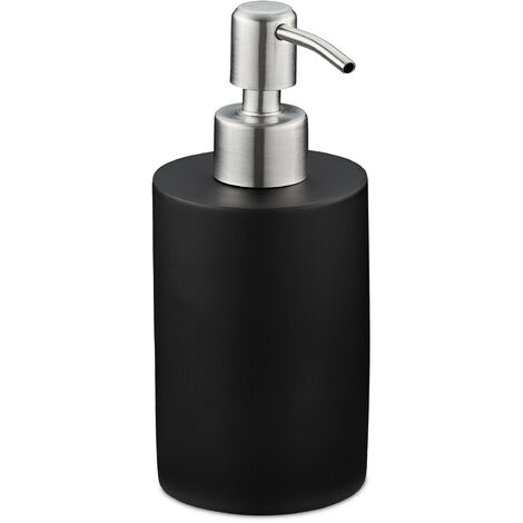Relaxdays Dispensador Jabón, Jabonera 180 ml Redonda, Rellenable, Baño, Cocina, Dosificador Gel Ducha o Loción, Negro
