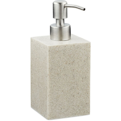 Relaxdays Dispensador Jabón, Jabonera 300 ml, Cuadrado, Rellenable, Baño, Cocina, Dosificador Ducha, Polirresina, Arena