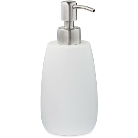 Relaxdays Dispensador Jabón, Jabonera 300 ml, Redondo, Rellenable, Baño, Cocina, Dosificador Loción, Polirresina, Blanco