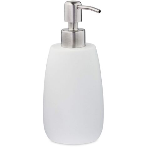 Relaxdays Dispenser di Sapone, 300ml, Portasapone Ricaricabile Manuale, Accessorio Home Bagno & Cucina, Rotondo, Bianco, Poliresina, 1 pz