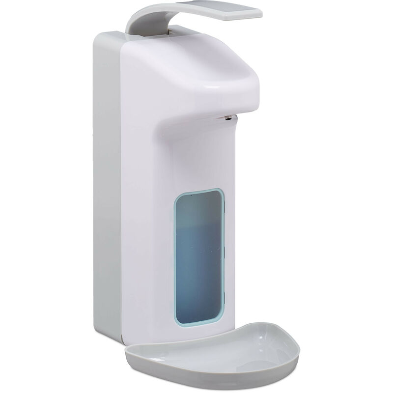 Dispenser di Sapone a Parete, 1000 ml, Erogatore Disinfettante, Portasapone a Muro Manuale con Leva, bianco - Relaxdays