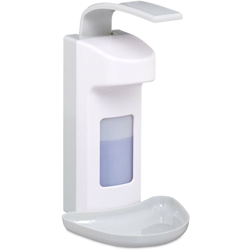 Image of Dispenser di Sapone, con Salvagocce, Portasapone Igienico da Parete, Disinfettante, a Leva, per 500 ml, bianco - Relaxdays