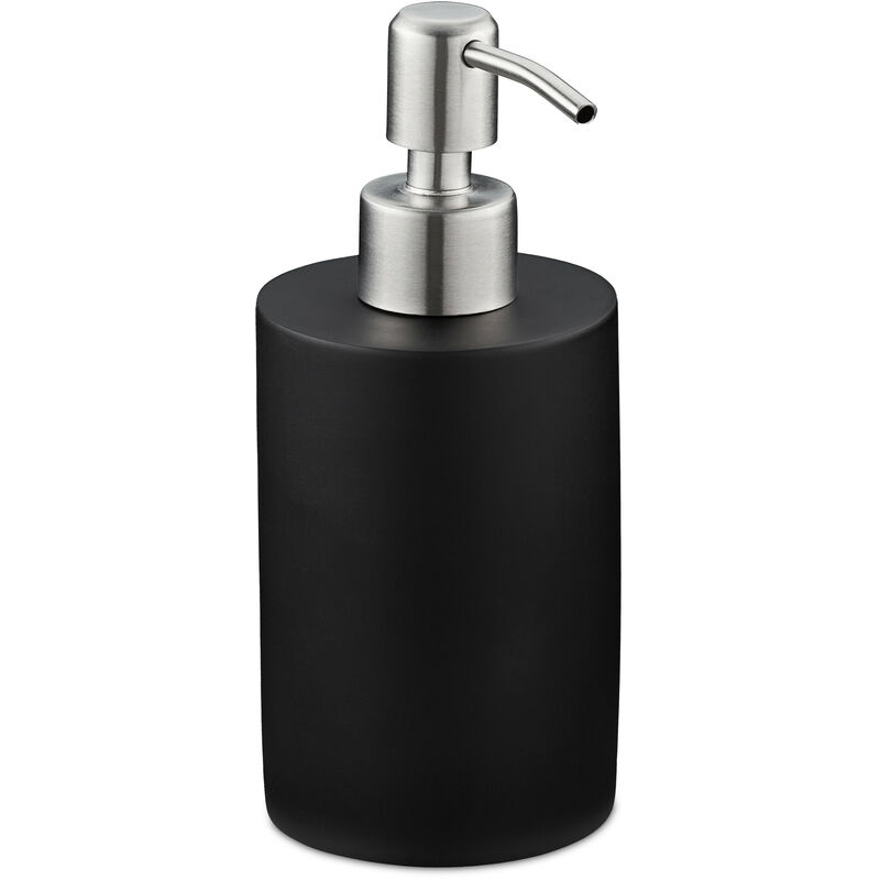 Soap Dispenser, 180 Ml, Refillable, Bathroom, For Liquids & Lotion, Polyresin, Stainless Steel Pump, Black - Relaxdays
